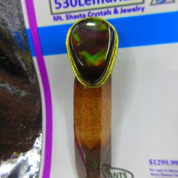 Fire Opal & Chlorite Quartz Phantom Gold Gemstone Pendant - Picture 1 of 8
